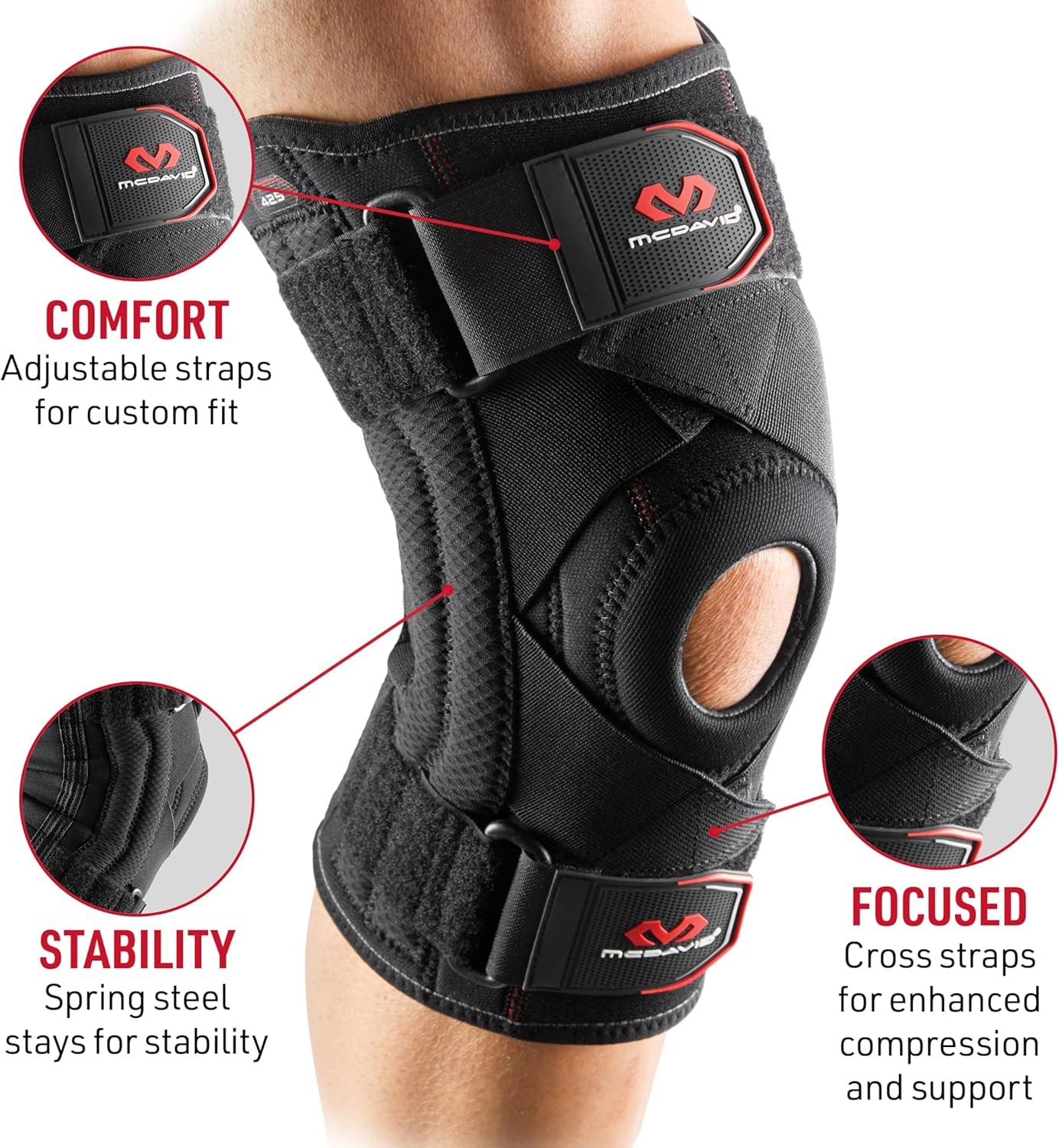 Knee Brace Support with Side Stays, Compression Knee Sleeve & Cross Straps for Patellar Tendon Support, Tendonitis, Arthritis Pain Relief, Recovery, Knee Brace for Men and Women