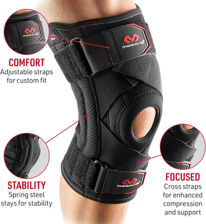 Knee Brace Support with Side Stays, Compression Knee Sleeve & Cross Straps for Patellar Tendon Support, Tendonitis, Arthritis Pain Relief, Recovery, Knee Brace for Men and Women