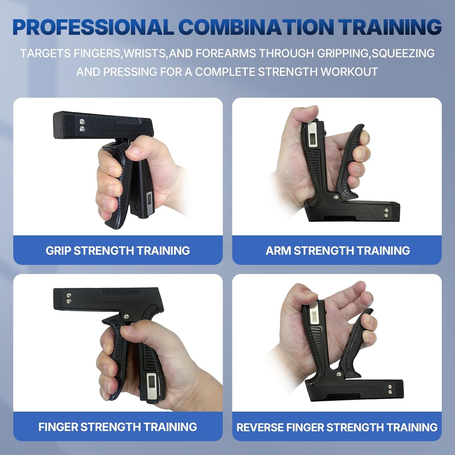 Adjustable Grip Strength Trainer with Digital Counter and Finger Exerciser for Strength Training, Rehabilitation, and Muscle Development