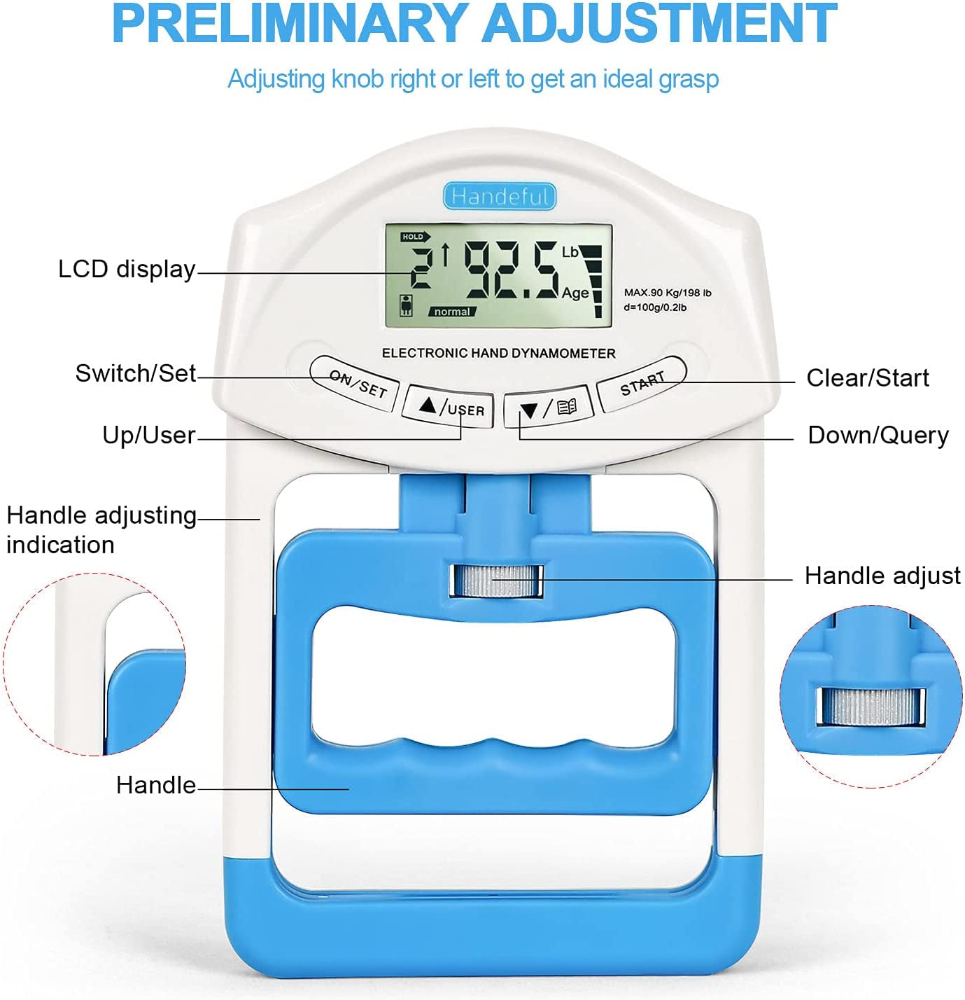 Grip Strength Tester - Handheld Dynamometer for Measuring Grip Strength, Ideal for Sports, Education, and Home Use